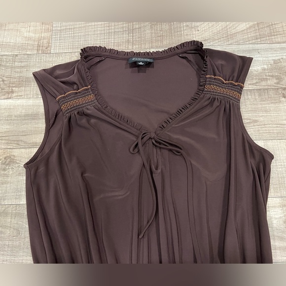 Adrianna Papell Drop Waist Sleeveless Smocked Chocolate Brown Midi Dress Size 10 - Picture 4 of 10